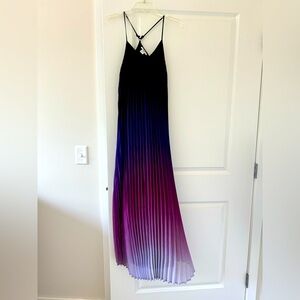 Bar 111 Ombré Polyester Fully Lined Spaghetti  Pleated Maxi Dress S